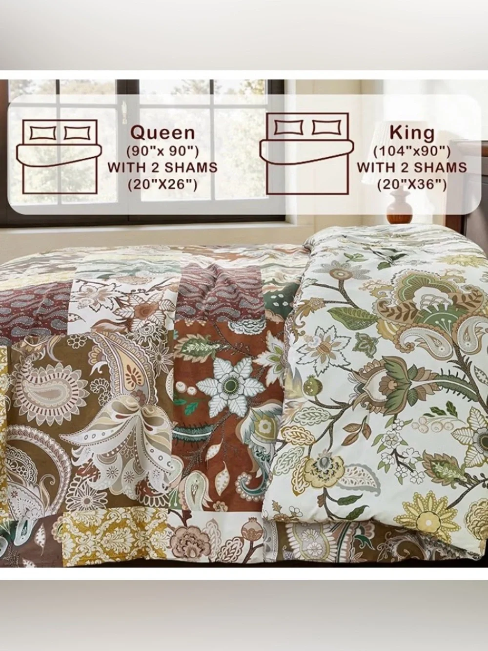Boho King Size Comforter Set - 3 Piece Patchwork Vintage, SEALED PACKAGE